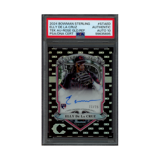 Elly De La Cruz 2024 Bowman Sterling Tek Auto Rose Gold Refractor Rookie /15 PSA