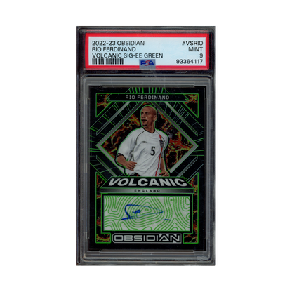 Rio Ferdinand 2022-23 Panini Obsidian Soccer Volcanic Auto Green /2 PSA 9
