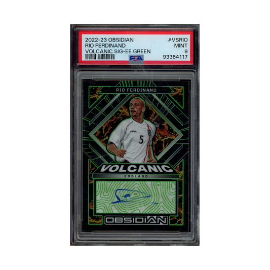 Rio Ferdinand 2022-23 Panini Obsidian Soccer Volcanic Auto Green /2 PSA 9