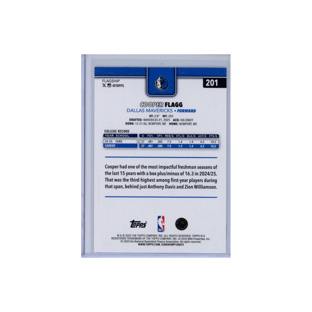 Cooper Flagg 2025 Topps Flagship Rookie