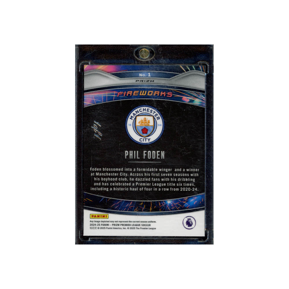Phil Foden 2024-25 Panini Prizm PL Soccer Fireworks Black Prizm 1/1