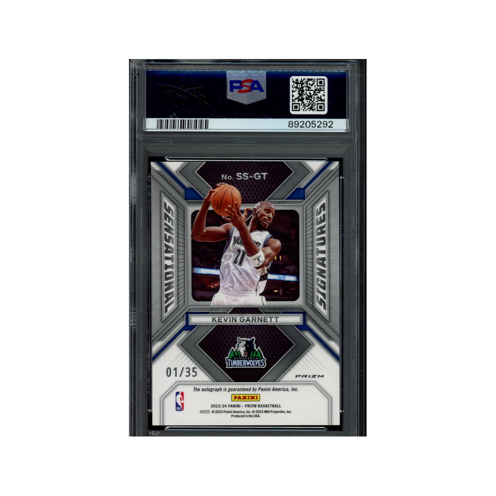 Kevin Garnett 2023 Panini Prizm Basketball Sensational Signatures Blue Choice Auto /35 PSA 10