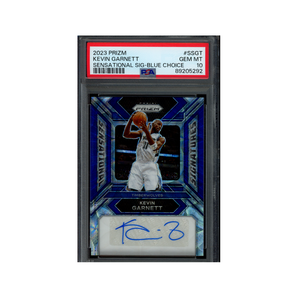 Kevin Garnett 2023 Panini Prizm Basketball Sensational Signatures Blue Choice Auto /35 PSA 10