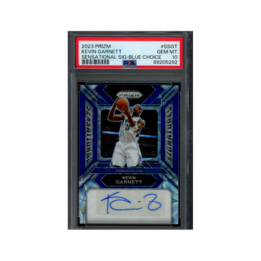 Kevin Garnett 2023 Panini Prizm Basketball Sensational Signatures Blue Choice Auto /35 PSA 10