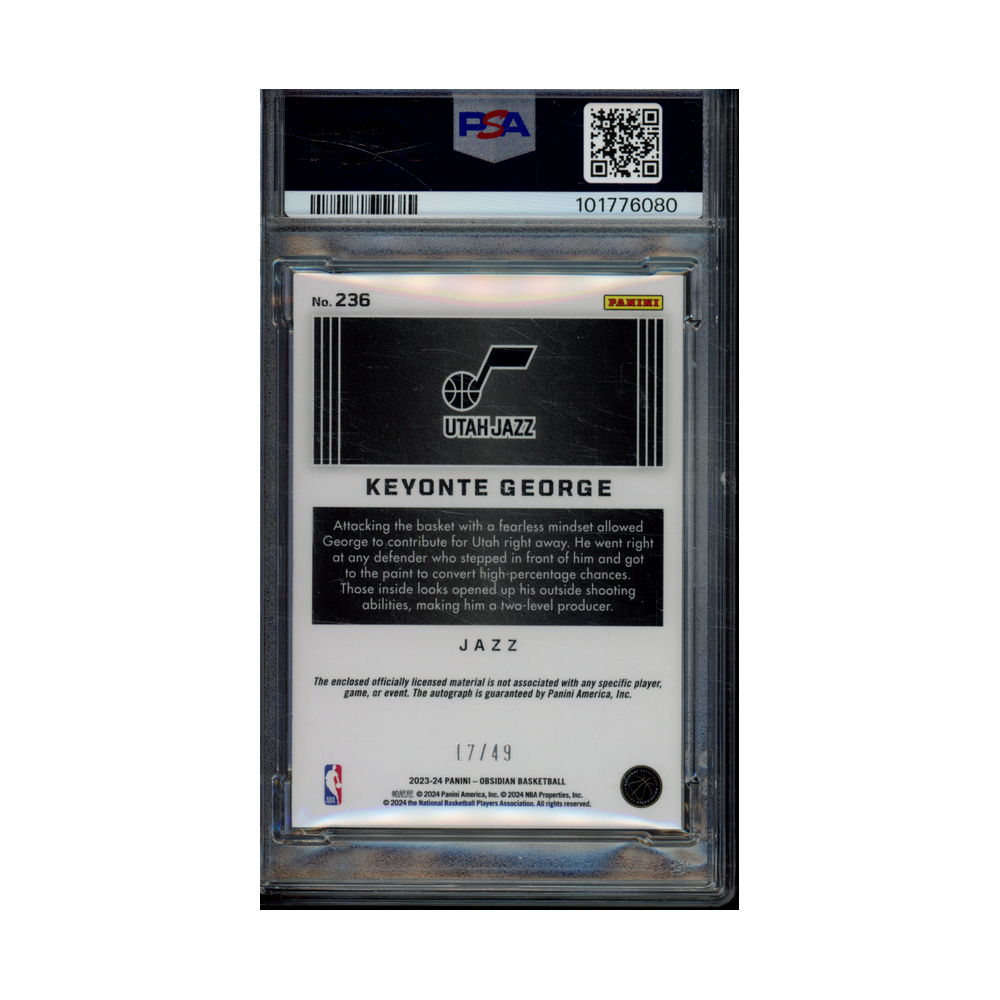 Keyonte George 2023 Panini Obsidian Basketball RPA Purple /49 PSA 9