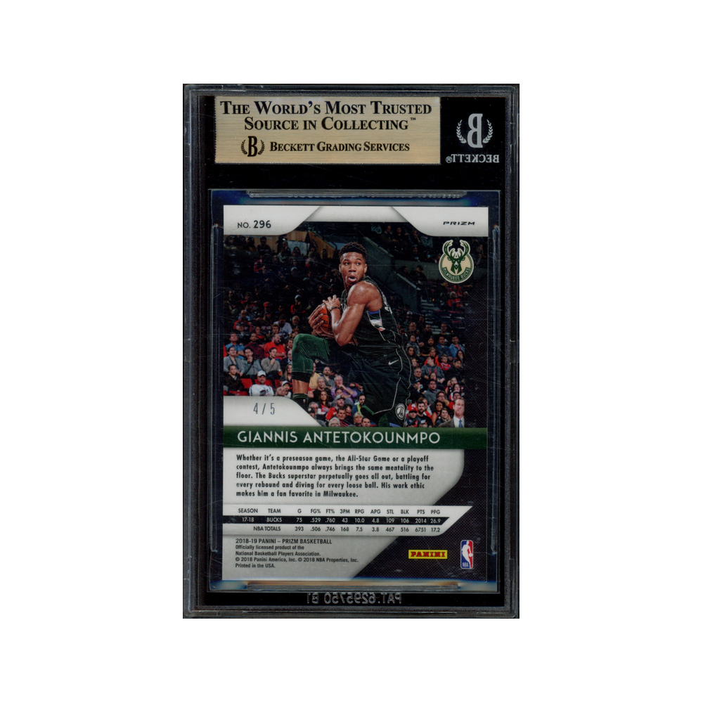 Giannis Antetokounmpo 2018-19 Panini Prizm Black Gold Prizm /5 BGS 9.5