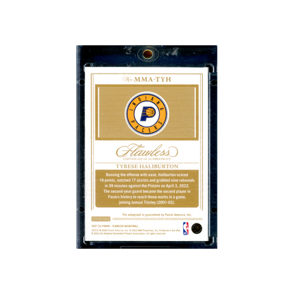 Tyrese Haliburton 2021-22 Panini Flawless Basketball Momentous Auto Gold /10