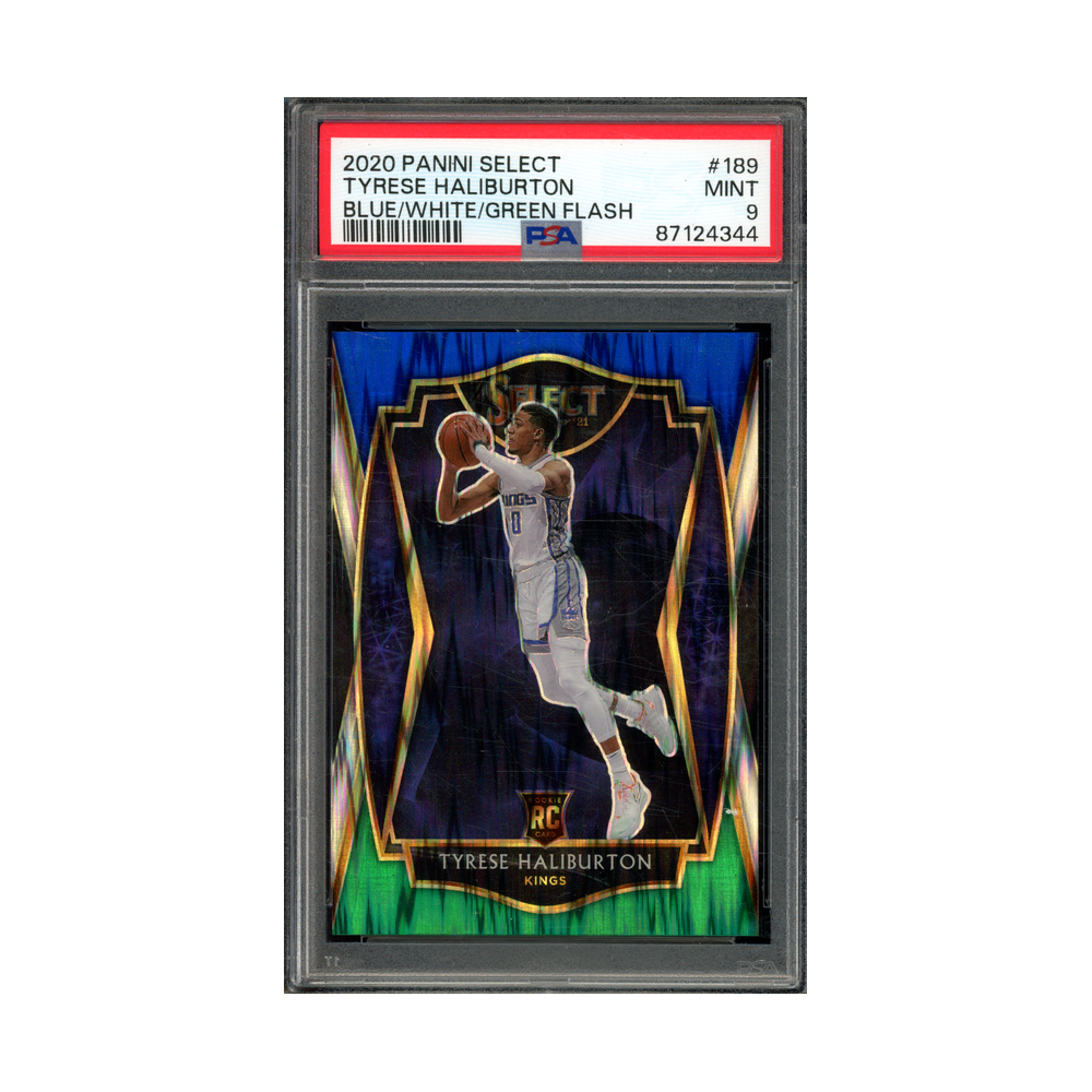 Tyrese Haliburton 2020 Panini Select Basketball Blue White Green Flash Rookie /25 PSA 9