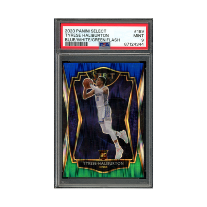 Tyrese Haliburton 2020 Panini Select Basketball Blue White Green Flash Rookie /25 PSA 9
