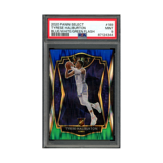 Tyrese Haliburton 2020 Panini Select Basketball Blue White Green Flash Rookie /25 PSA 9
