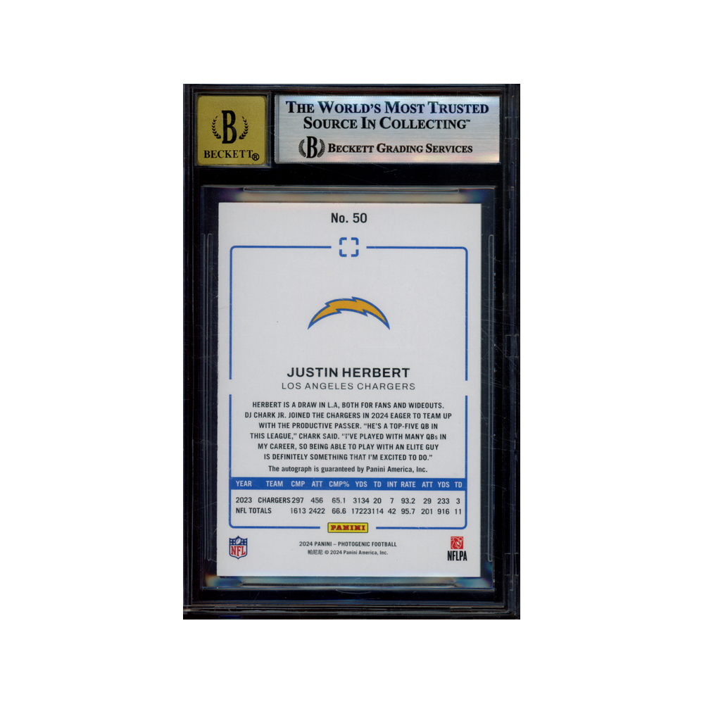 Justin Herbert 2024 Panini Photogenic Football Auto Silver /49 BGS 8.5/10