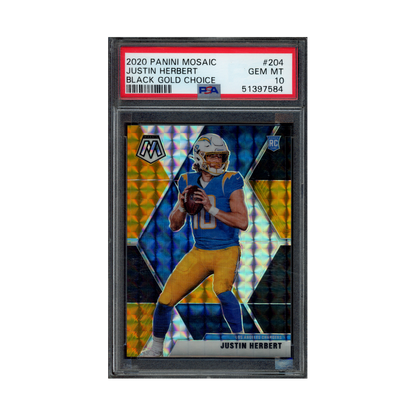 Justin Herbert 2020 Panini Mosaic Football Black Gold Choice Rookie /8 PSA 10