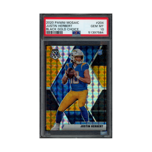 Justin Herbert 2020 Panini Mosaic Football Black Gold Choice Rookie /8 PSA 10