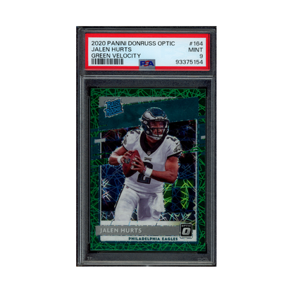 Jalen Hurts 2020 Panini Donruss Optic Football Rated Rookie Green Velocity PSA 9