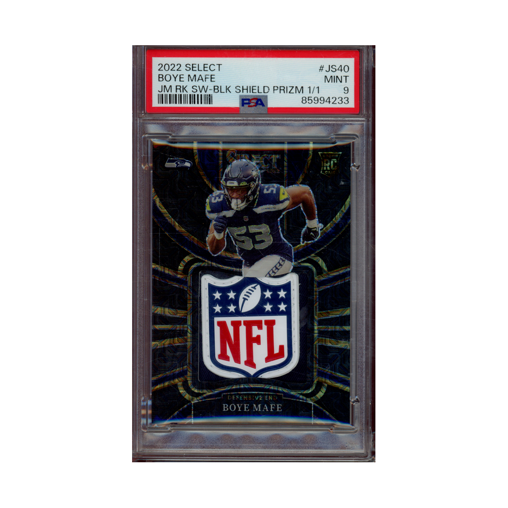 Boye Mafe 2022 Panini Select Football Jumbo Rookie Swatch Shield Black Rookie 1/1 PSA 9