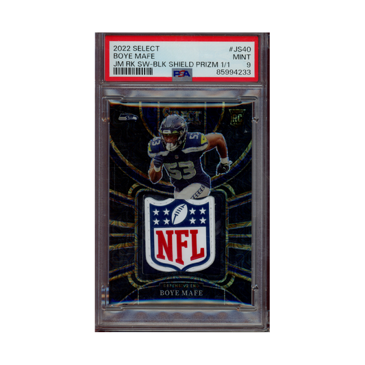 Boye Mafe 2022 Panini Select Football Jumbo Rookie Swatch Shield Black Rookie 1/1 PSA 9