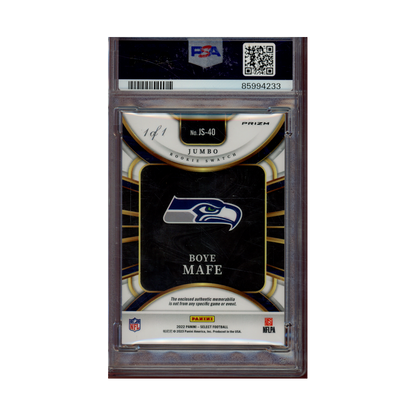 Boye Mafe 2022 Panini Select Football Jumbo Rookie Swatch Shield Black Rookie 1/1 PSA 9