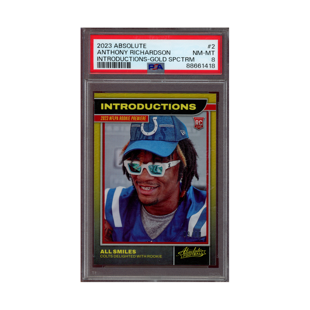 Anthony Richardson 2023 Panini Absolute Football Introductions Gold /10 Rookie PSA 8