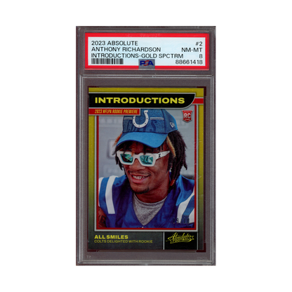 Anthony Richardson 2023 Panini Absolute Football Introductions Gold /10 Rookie PSA 8