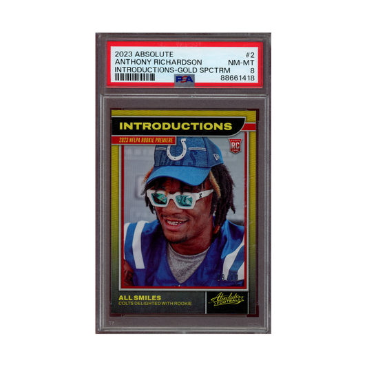 Anthony Richardson 2023 Panini Absolute Football Introductions Gold /10 Rookie PSA 8