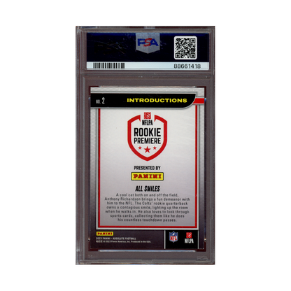 Anthony Richardson 2023 Panini Absolute Football Introductions Gold /10 Rookie PSA 8