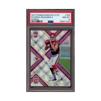 Patrick Mahomes 2017 Panini Donruss Elite Football Rookie Purple /99 PSA 8
