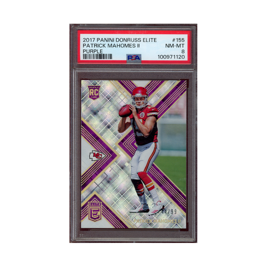 Patrick Mahomes 2017 Panini Donruss Elite Football Rookie Purple /99 PSA 8