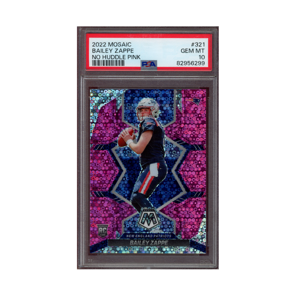 Bailey Zappe 2022 Panini Mosaic No Huddle Pink Rookie /20 PSA 10