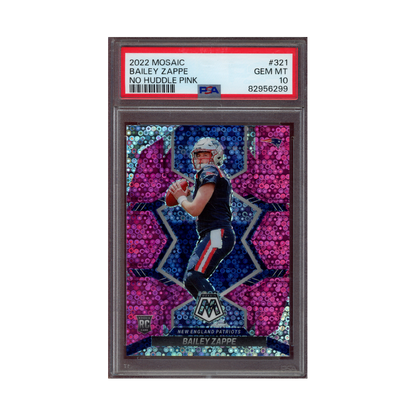 Bailey Zappe 2022 Panini Mosaic No Huddle Pink Rookie /20 PSA 10