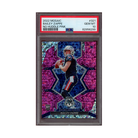 Bailey Zappe 2022 Panini Mosaic No Huddle Pink Rookie /20 PSA 10