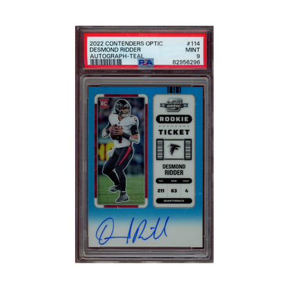 Desmond Ridder 2022 Panini Contenders Optic Rookie Ticket Auto Teal /99 PSA 9