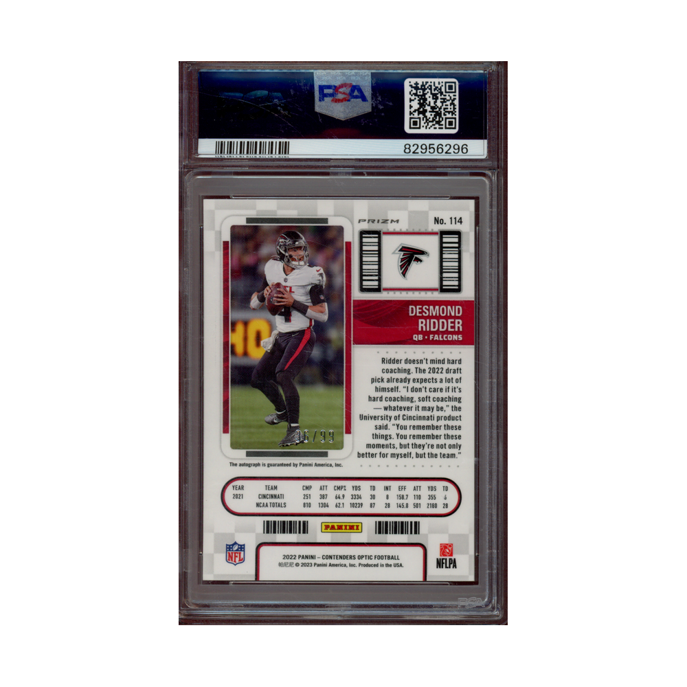 Desmond Ridder 2022 Panini Contenders Optic Rookie Ticket Auto Teal /99 PSA 9