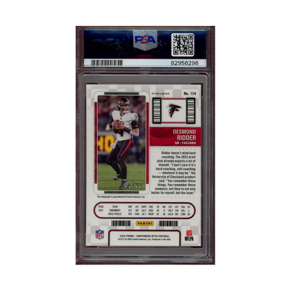 Desmond Ridder 2022 Panini Contenders Optic Rookie Ticket Auto Teal /99 PSA 9