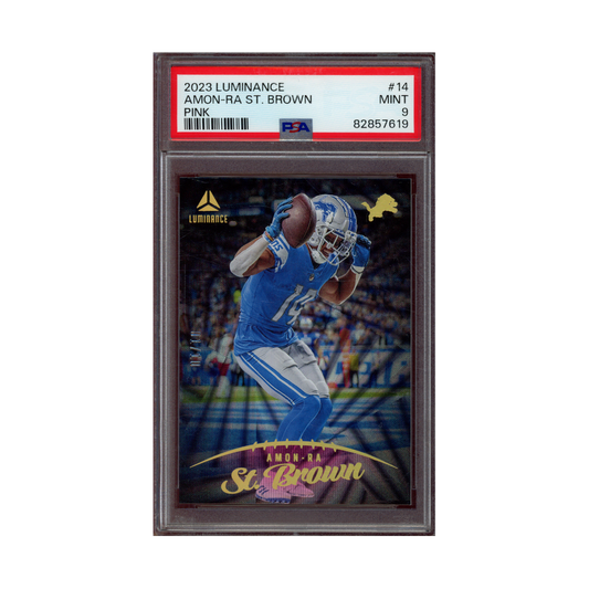 Amon-Ra St. Brown 2023 Panini Luminance Football Pink /10 PSA 9