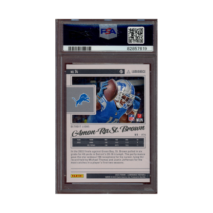 Amon-Ra St. Brown 2023 Panini Luminance Football Pink /10 PSA 9