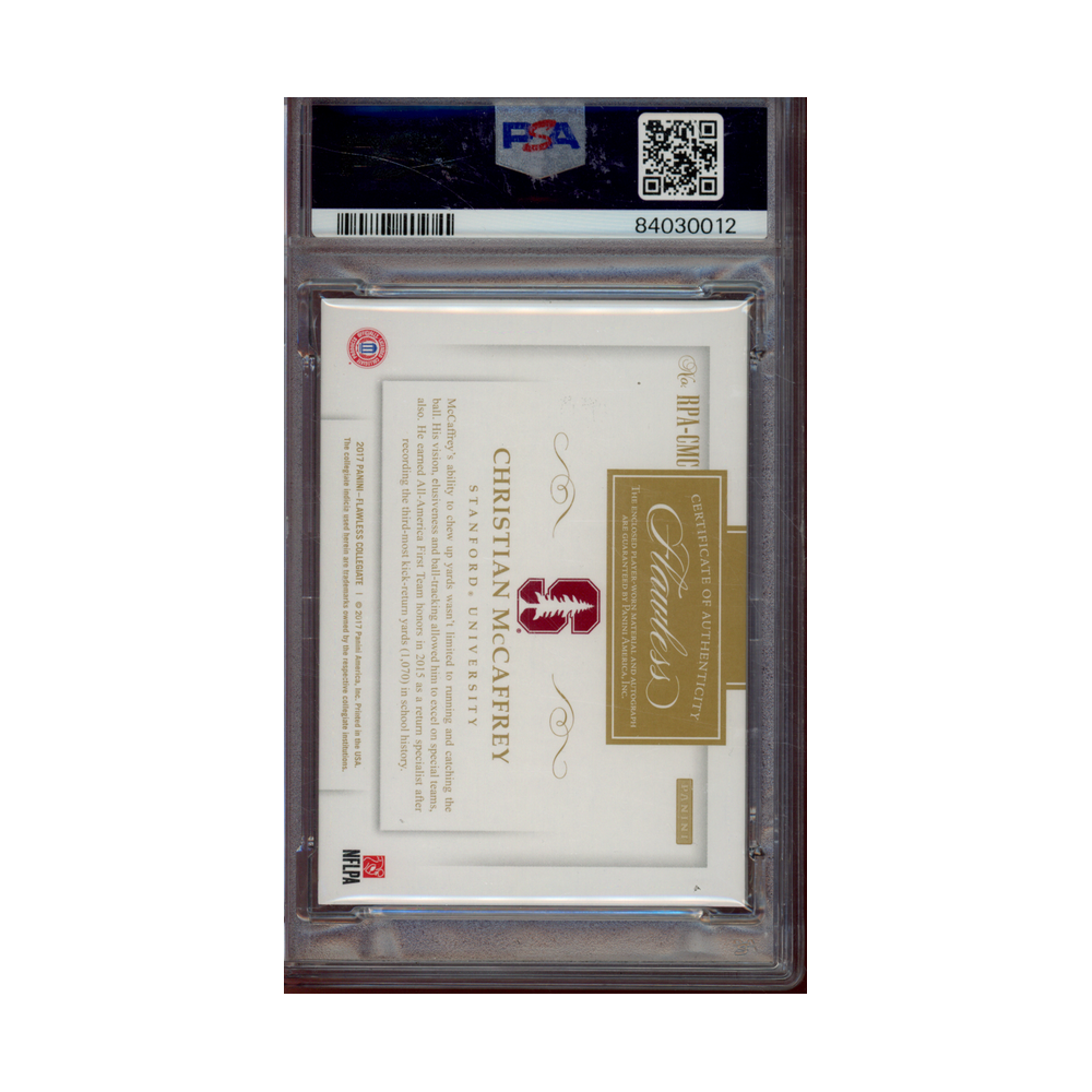 Christian McCaffrey 2017 Panini Flawless Collegiate RPA /25 PSA 9