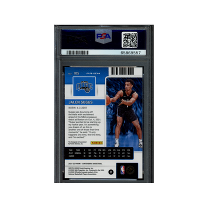 Jalen Suggs 2021 Panini Contenders Basketball Variation Rookie Ticket Auto Green Shimmer PSA 9