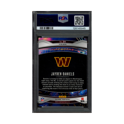 Jayden Daniels 2024 Panini Prizm Fireworks Green Ice Prizm Rookie PSA 10