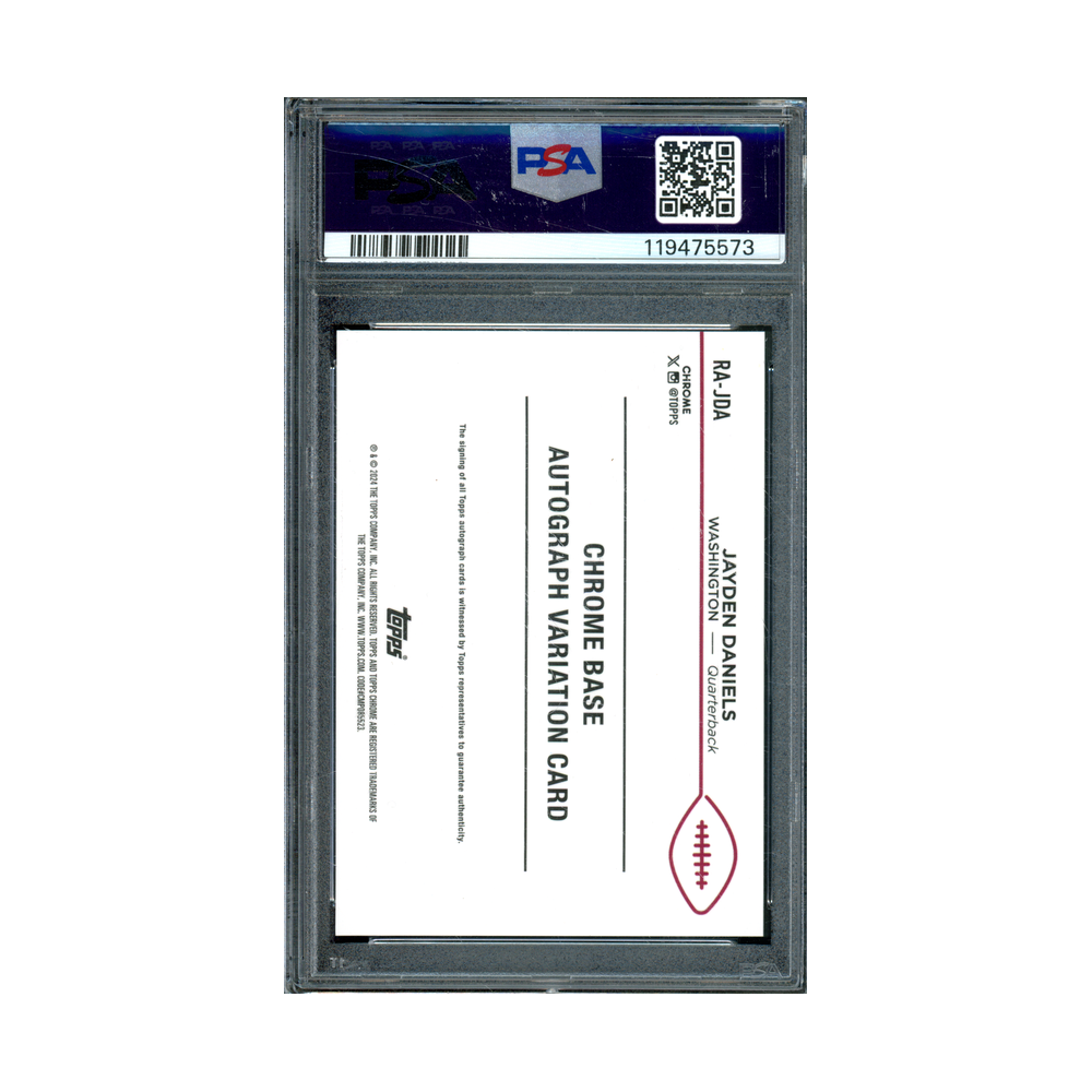 Jayden Daniels 2024 Topps Chrome Rookie Auto Green Refractor /99 PSA 9