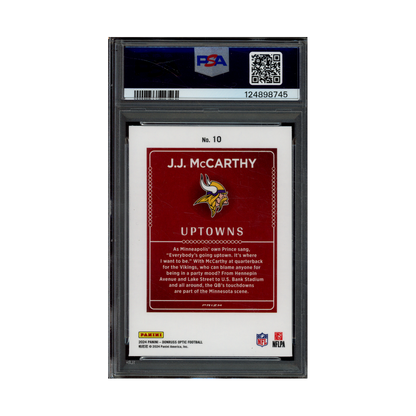 JJ McCarthy 2024 Panini Donruss Optic Football Uptowns Rookie PSA 9
