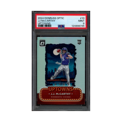 JJ McCarthy 2024 Panini Donruss Optic Football Uptowns Rookie PSA 9