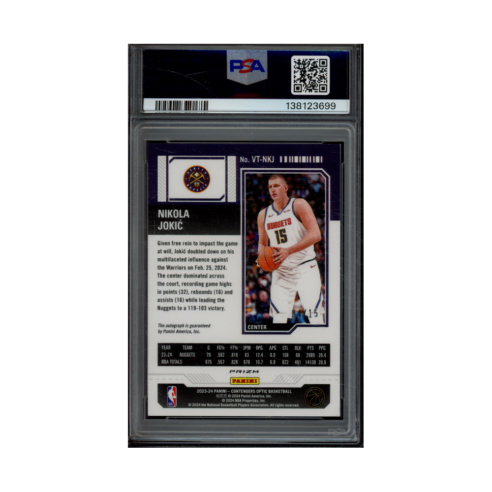 Nikola Jokic 2023 Panini Contenders Optic Basketball Veteran Ticket Auto Orange /15 PSA 8.5