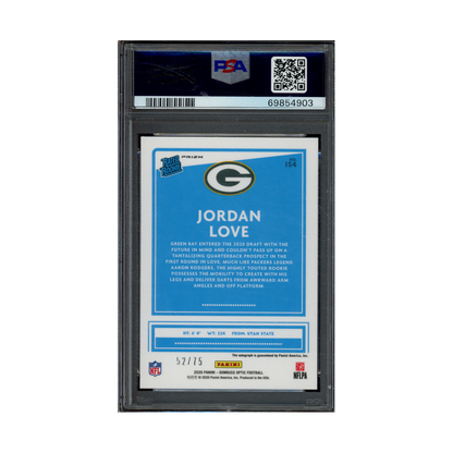 Jordan Love 2020 Panini Donruss Optic Football Rated Rookie Auto Blue /75 PSA 9
