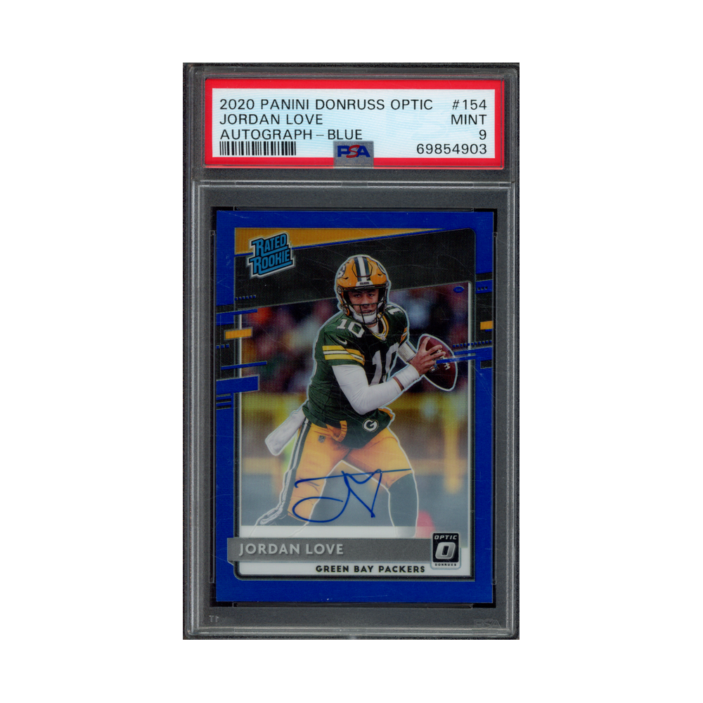 Jordan Love 2020 Panini Donruss Optic Football Rated Rookie Auto Blue /75 PSA 9