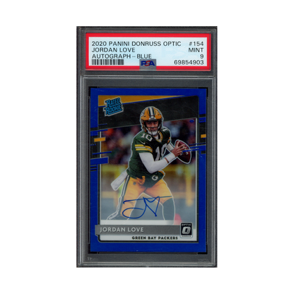 Jordan Love 2020 Panini Donruss Optic Football Rated Rookie Auto Blue /75 PSA 9