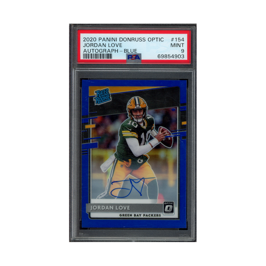 Jordan Love 2020 Panini Donruss Optic Football Rated Rookie Auto Blue /75 PSA 9