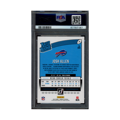 Josh Allen 2018 Panini Donruss Football Rated Rookie Season Stat Line /99 PSA 9