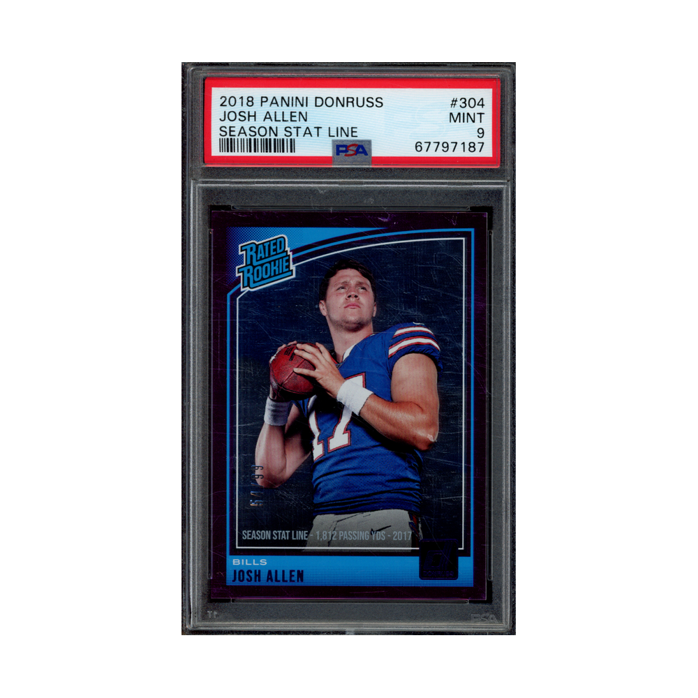 Josh Allen 2018 Panini Donruss Football Rated Rookie Season Stat Line /99 PSA 9