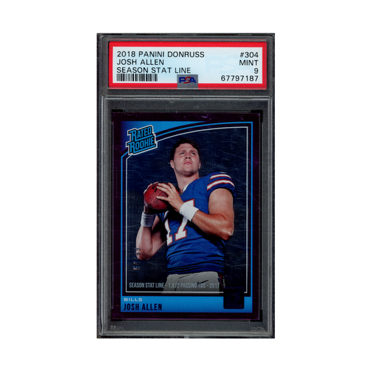 Josh Allen 2018 Panini Donruss Football Rated Rookie Season Stat Line /99 PSA 9