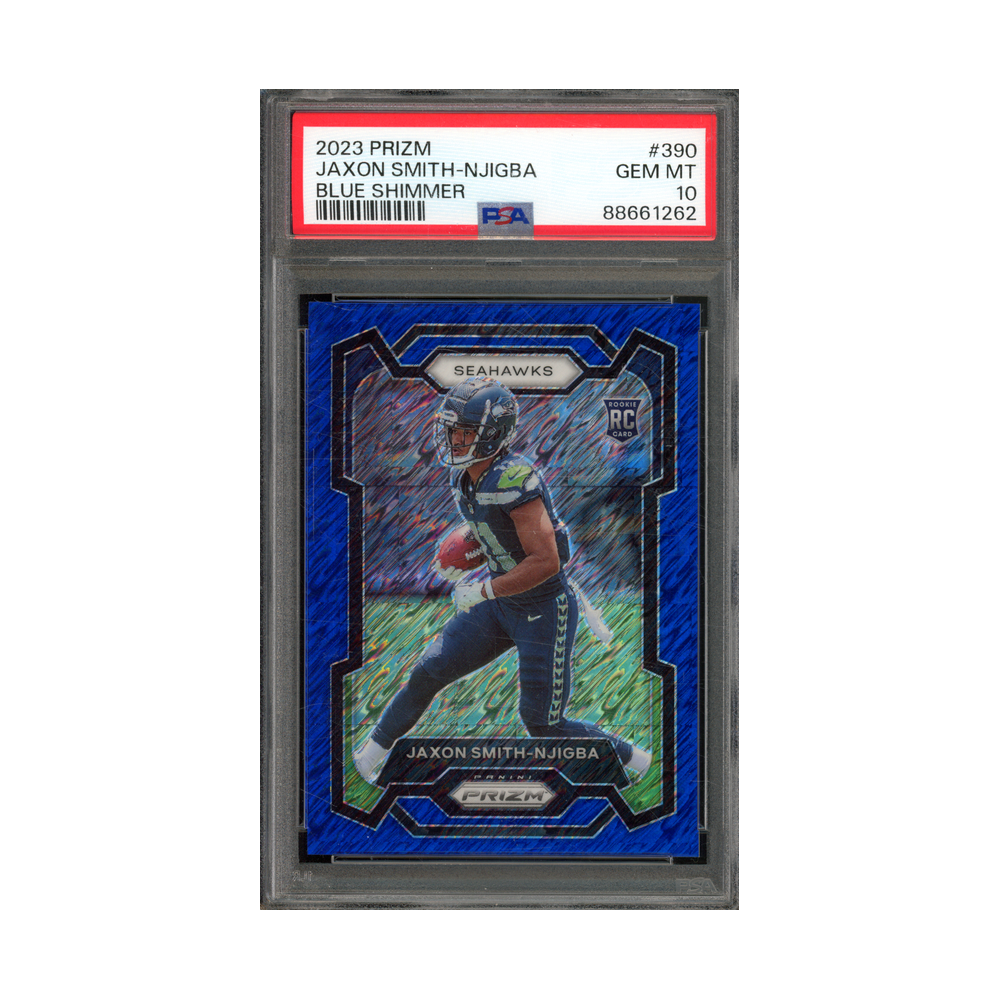 Jaxon Smith-Njigba 2023 Panini Prizm Football Blue Shimmer Prizm Rookie /25 PSA 10